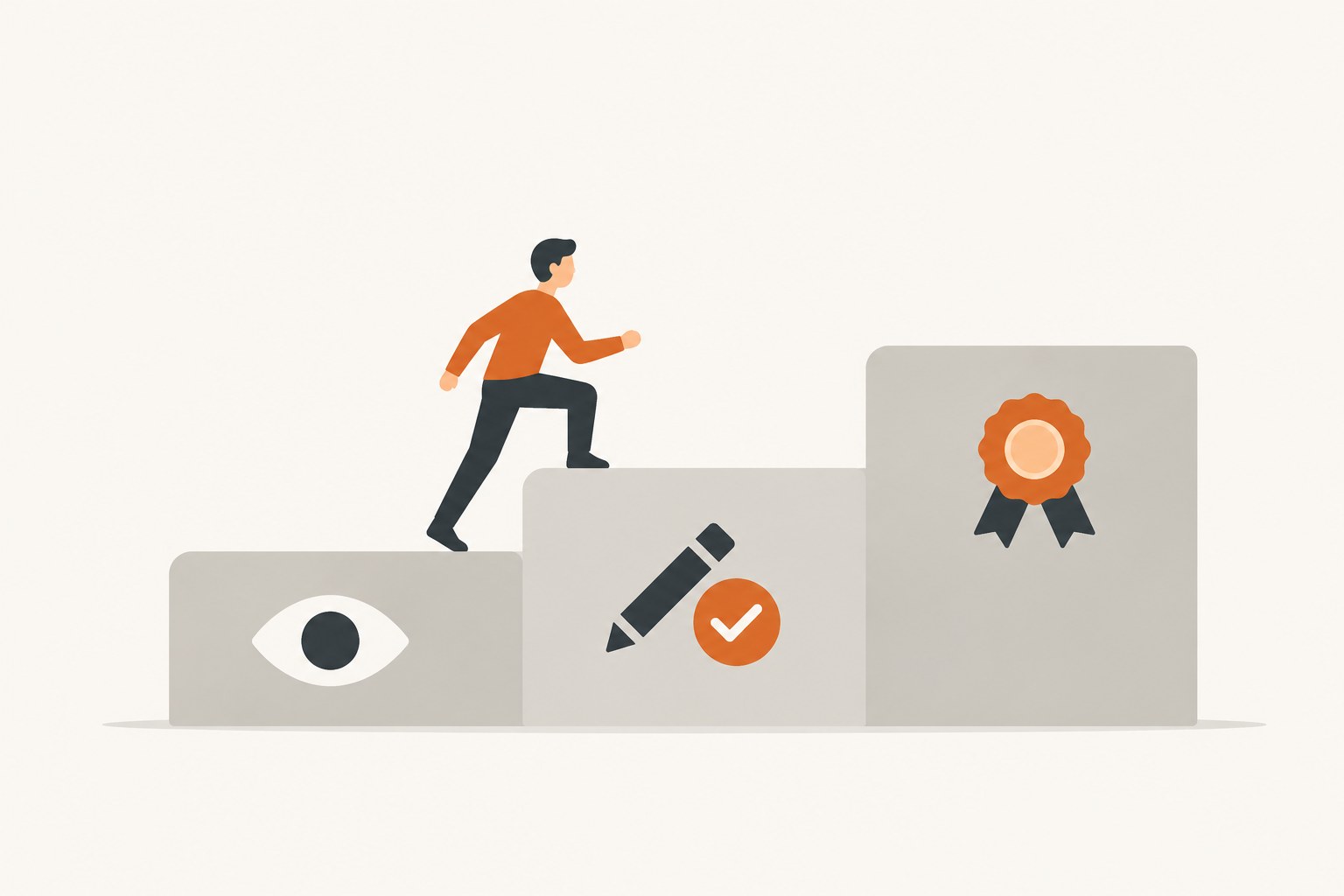 Three-step graphic showing how to bring an AI agent into a small business: shadow, supervise, and sign off